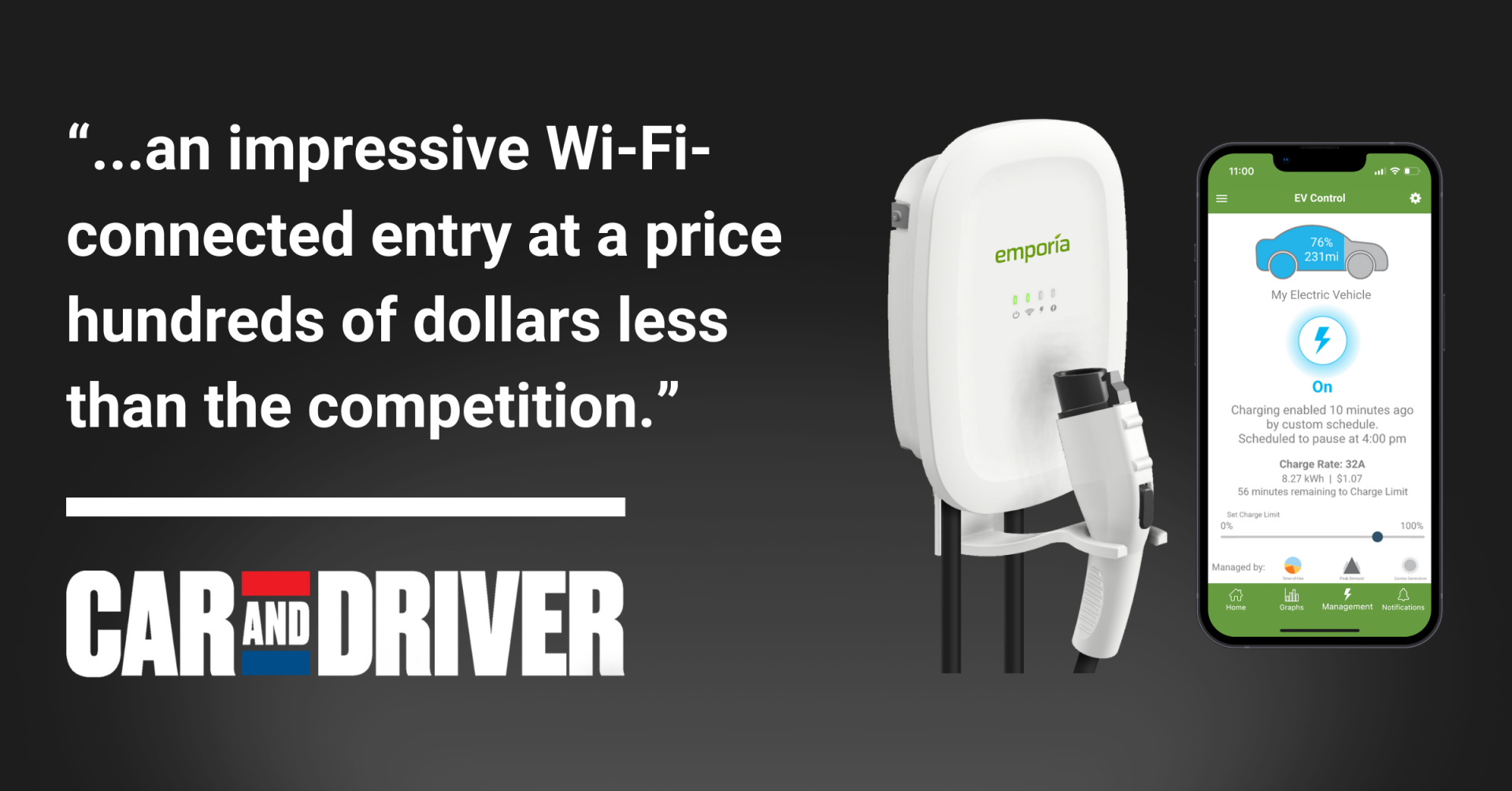 Emporia's $399 Level 2 Smart Home EV Charger "Tested and Trusted" by Car and Driver!