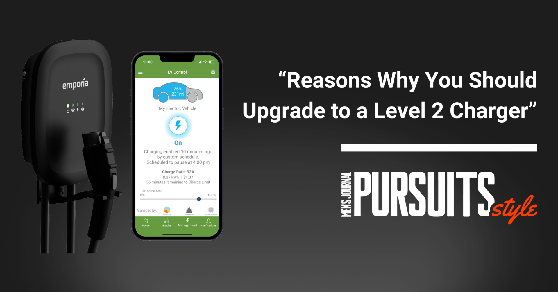 Emporia CEO, Shawn McLaughlin, Details the Benefits of Level 2 EV Charger in Men's Journal Pursuits: Style